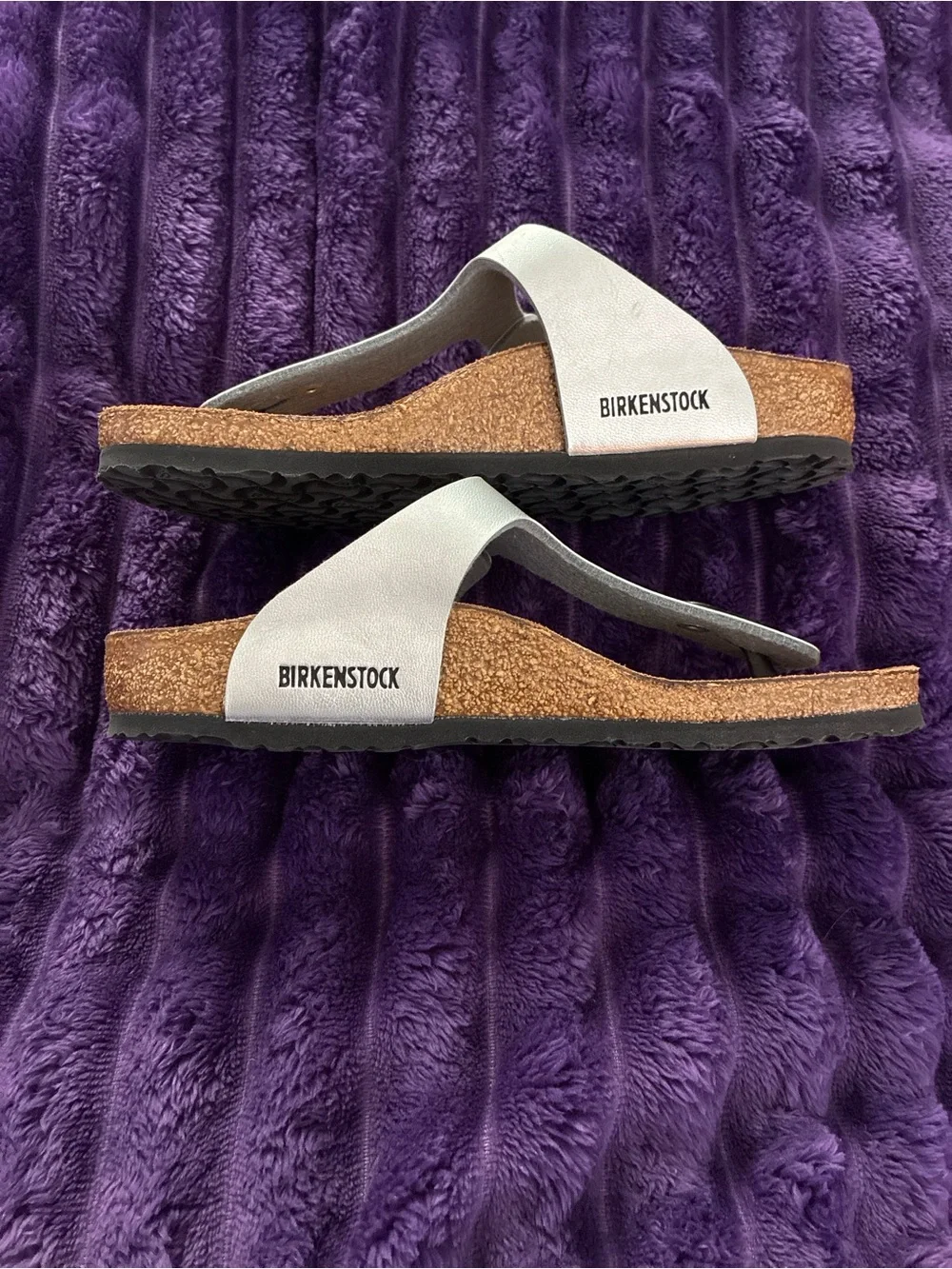 Birkenstock Silver T-Strap Kids Sandals